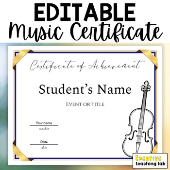 Preview of EDITABLE Violin Music Certificate Template PDF Music Recital Concert