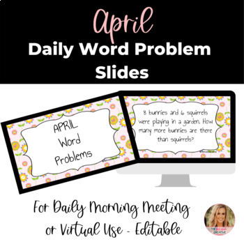 Preview of EDITABLE Virtual Paperless April Daily Word Problems for Morning Meeting