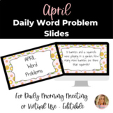 EDITABLE Virtual Paperless April Daily Word Problems for M