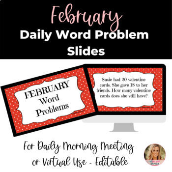 Preview of EDITABLE Virtual Paperless February Daily Word Problems for Morning Meeting