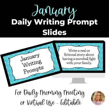 Preview of EDITABLE Virtual Paperless January Writing Prompt Slides for Morning Meeting