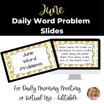 Preview of EDITABLE Virtual Paperless June Daily Word Problems for Morning Meeting