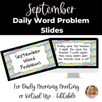 Preview of EDITABLE Virtual Paperless September Daily Word Problems for Morning Meeting