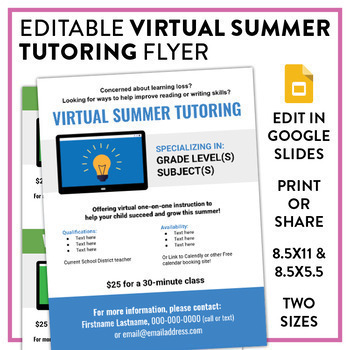 Preview of EDITABLE Virtual Tutoring Flyer: 5 different designs!