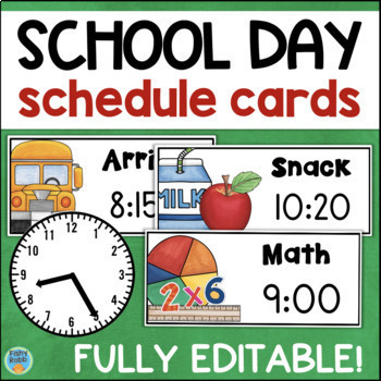 Preview of EDITABLE Visual Classroom Daily Schedule Cards with Time Back to School Decor