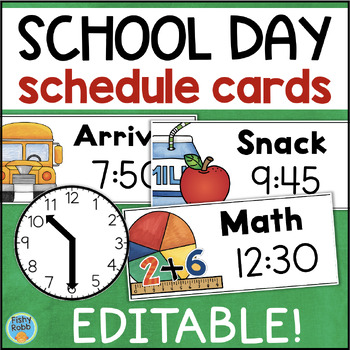 Preview of EDITABLE Visual Classroom Daily Schedule Cards with Time Back to School Decor