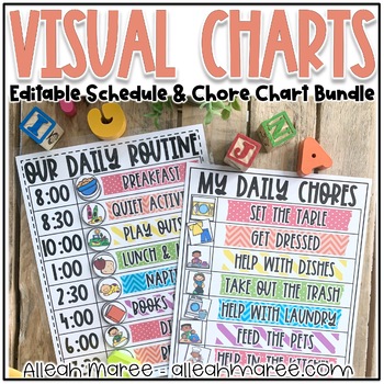 Preview of EDITABLE Visual Routine Schedule and Chore Chart BUNDLE