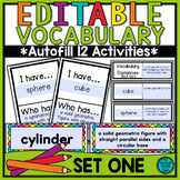 EDITABLE Vocabulary Printables and Games with Autofill Act