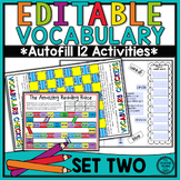 EDITABLE Vocabulary Printables and Games with Autofill Act