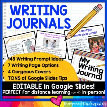 Preview of EDITABLE WRITING JOURNAL * Google Slides * 145 Prompts  * Print or online * FUN!