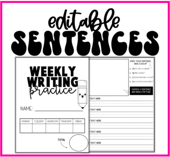 Preview of EDITABLE WRITING PACKET | FIX THE SENTENCE | WEEKLY WRITING |