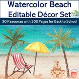 EDITABLE Watercolor BEACH Decor Set {300+ Pages, 30 Resour