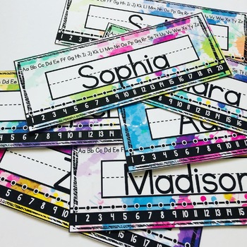 editable watercolor desk name plates with number line tpt