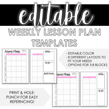 Preview of EDITABLE Weekly Lesson Plan Templates
