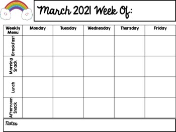 editable menu calendar