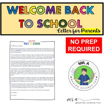 Welcome Back to School Letters to Students and Parents: Print and Digital