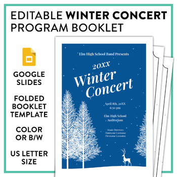 Preview of EDITABLE Winter Chorus or Band Music Concert Program! Foldable booklet design