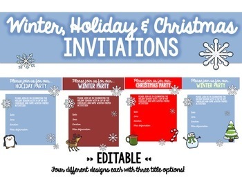 Preview of EDITABLE Winter, Holiday, & Christmas Class Party Invitations