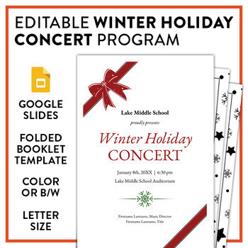 Preview of EDITABLE Winter Holiday Recital Concert Music Program Booklet - Foldable Design!