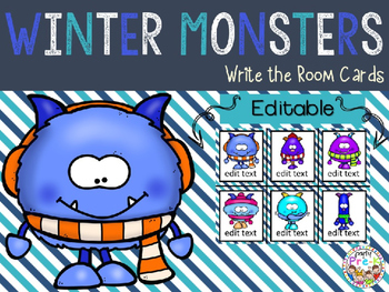 Preview of EDITABLE Winter Monsters Write the Room Cards