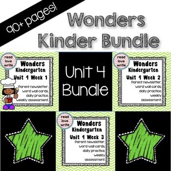 Preview of EDITABLE Wonders Unit 4 Bundle, Kinder, Morning Work, Common Core, Writing