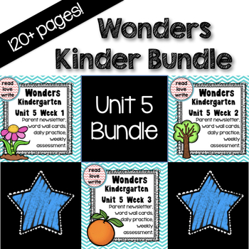Preview of EDITABLE Wonders Unit 5 Bundle, Kinder, Morning Work, Common Core, Writing
