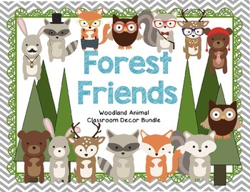 Preview of *EDITABLE* Woodland Forest Animal Theme Classroom Decor Bundle