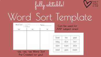 EDITABLE Word Sort Template by Keep It Simple in 2nd TPT