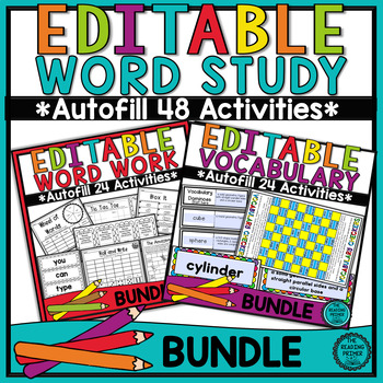 Preview of EDITABLE Word Work and Vocabulary Words with Autofill BUNDLE