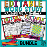 EDITABLE Word Work and Vocabulary Words with Autofill BUNDLE