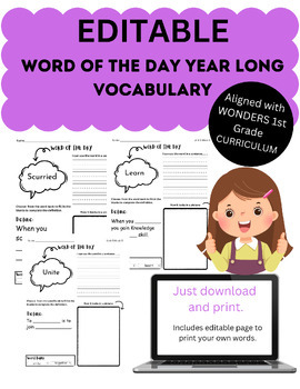 Preview of EDITABLE Word of the day Vocabulary (Aligned with Wonders)