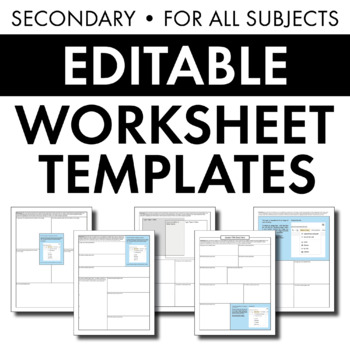 EDITABLE Worksheet Templates All Subject Areas Use as Handouts or
