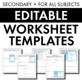 EDITABLE Worksheet Templates, All Subject Areas, Use as Ha