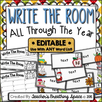 Preview of EDITABLE Write The Room All Year  |  Monthly Write The Room for Any Word List