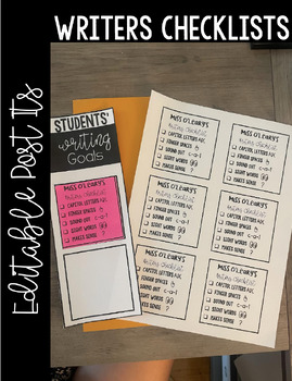 Preview of EDITABLE Writers Checklist Post It Notes