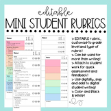 EDITABLE Writing Rubric • Assessment Feedback • Mini Rubri