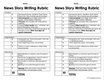 newspaper book report rubric