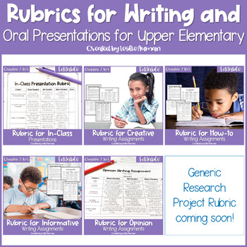 Preview of EDITABLE Writing Rubrics and Oral Presentation Rubric GROWING BUNDLE 3rd-5th