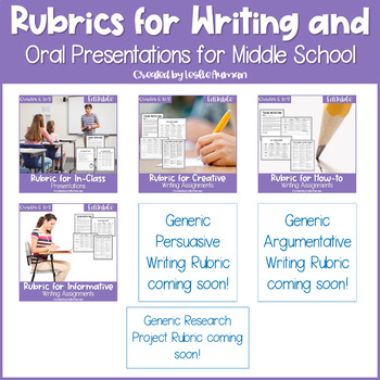 Preview of EDITABLE Writing Rubrics and Oral Presentation Rubric GROWING BUNDLE 6th-8th