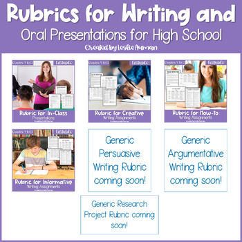 Preview of EDITABLE Writing Rubrics and Oral Presentation Rubric GROWING BUNDLE 9th-12th