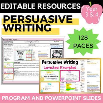 Preview of EDITABLE Year/Grade 3 and 4 Persuasive Writing Program + PowerPoint (128 pages)