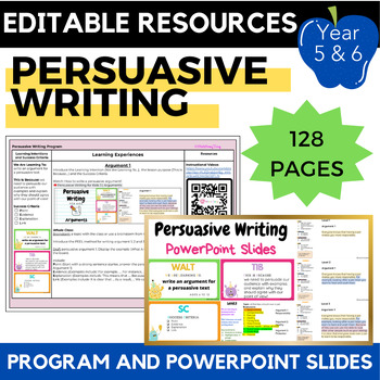 Preview of EDITABLE Year/Grade 5 and 6 Persuasive Writing Program + PowerPoint (128 pages)