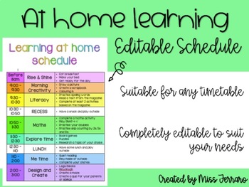 Preview of EDITABLE at home learning schedule
