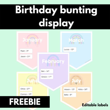 Preview of EDITABLE birthday bunting display FREEBIE