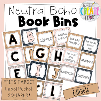 Preview of EDITABLE  ll  Neutral Boho Book Bin Labels (Fits Target Pockets)