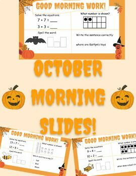 Preview of EDITABLE, no prep, Morning Slides for October, Warm Up/Morning Work