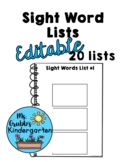 EDITABLE sight word lists