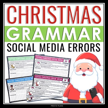 Preview of Christmas Grammar Activity - Editing Errors in Holiday Characters' Social Media
