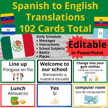 Preview of EDITable Spanish English Bilingual Visual Schedule & Daily Routine Cards - ESL