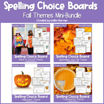 Preview of EDITABLE Back to School, Fall, Halloween, & Thanksgiving Spelling Choice BUNDLE